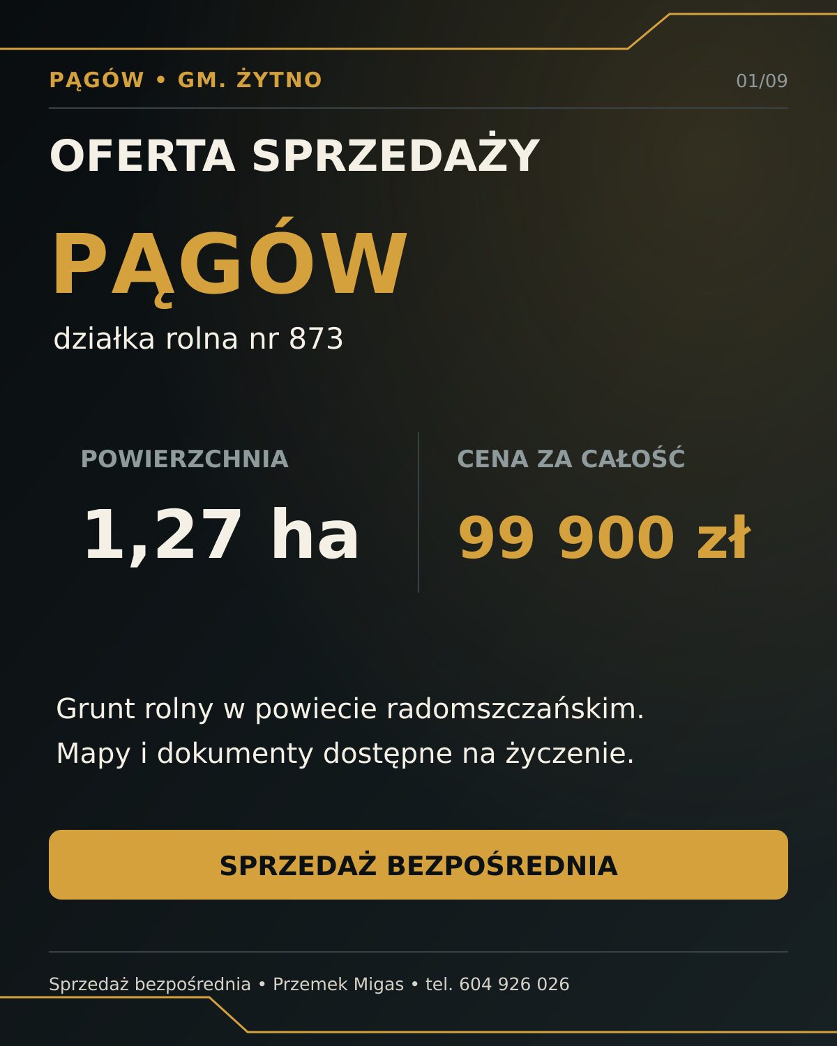 Pągów – działka rolna nr 873 – 1,27 ha