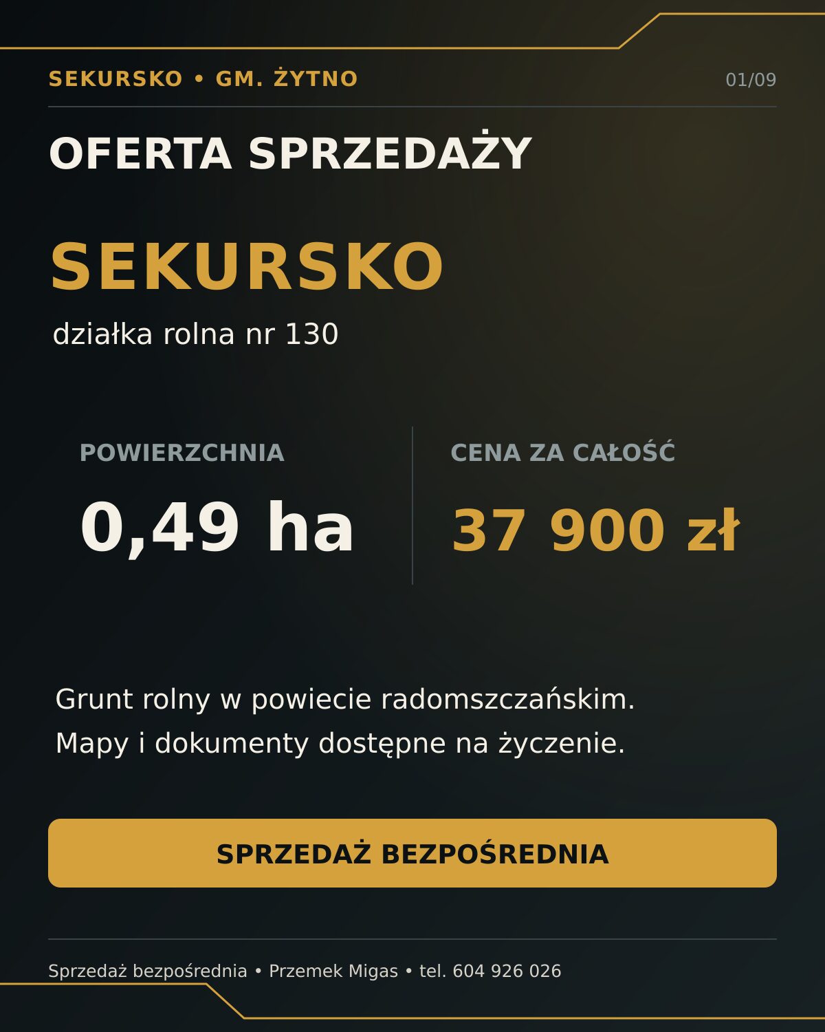 Sekursko – działka rolna nr 130 – 0,49 ha